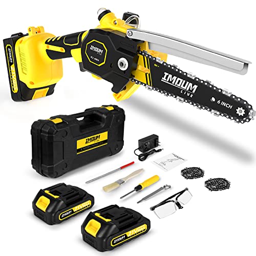 Mini Chainsaw, 6-Inch Brushless Motor Chainsaw with Oil System, IMOUMLIVE 21V 2.0Ah Electric Chainsaw, Mini Chainsaw Cordless For Wood Cutting, Pruning Shears Chainsaw for Garden Tree