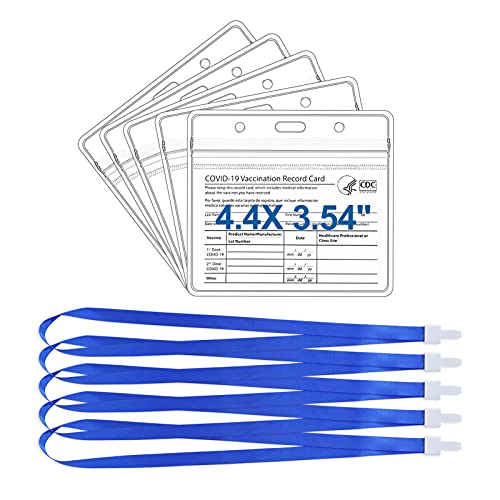 CDC Card Holder WISHDREAM Vaccine Card Protector Resealable4.4X3.54'' PVC Vaccination Card Protector Waterproof Transparent ID Card Name Horizontal Label Badge Holders Equipped with Lanyard (5)