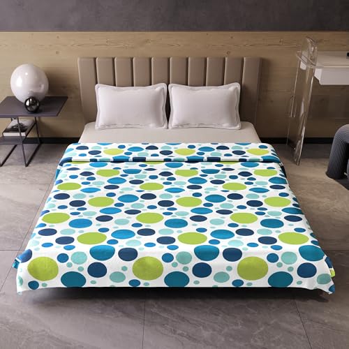 Image of Divine Casa 100% Cotton All Season Reversible Dohar Double Bed Size | AC Blanket | Lightweight Bed Blanket (Emerald and Aqua, Geometric)| TC - 120