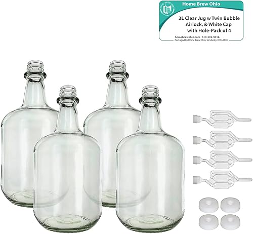 Miniatura 2 de Jarra de 3L Flint - Tapa blanca con agujero y doble burbuja Airlock, paquete de cuatro