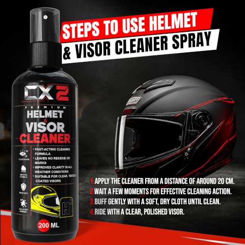 Image of CX2 Helmet Care Kit 2-in-1 - Helmet Visor Cleaner & Interior Cleaner Spray (200ml Each) | Anti-Bacterial, Anti-Odour, Quick Dry Formula | Removes Dirt, Sweat & Smell | Suitable for All Bike Helmets
