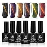 Beetles 3D Magnetic Charming Cat Eye Gel Polish Set -Magnetic Chameleon Gel Nail Polish Pack of 6 Colors and 1 Magnet Stick - Long Lasting Soak Off UV LED Gel, 7.3ml Each Bottle