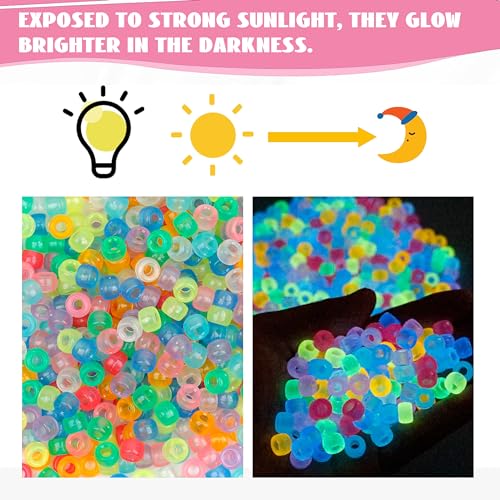 Image of 1000Pcs Glow in The Dark Pony Beads 9mm Plastic Kandi Beads Bulk for Friendship Bracelet Necklace Craft Jewelry Making Beads for Hair Braids 9 Color
