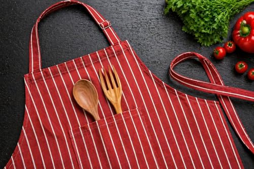 Image of 100% Cotton Cooking kitchen Apron for Women and Men chef apron With adjustable neckstrap and ties with center pocket with strong and durable cotton apron