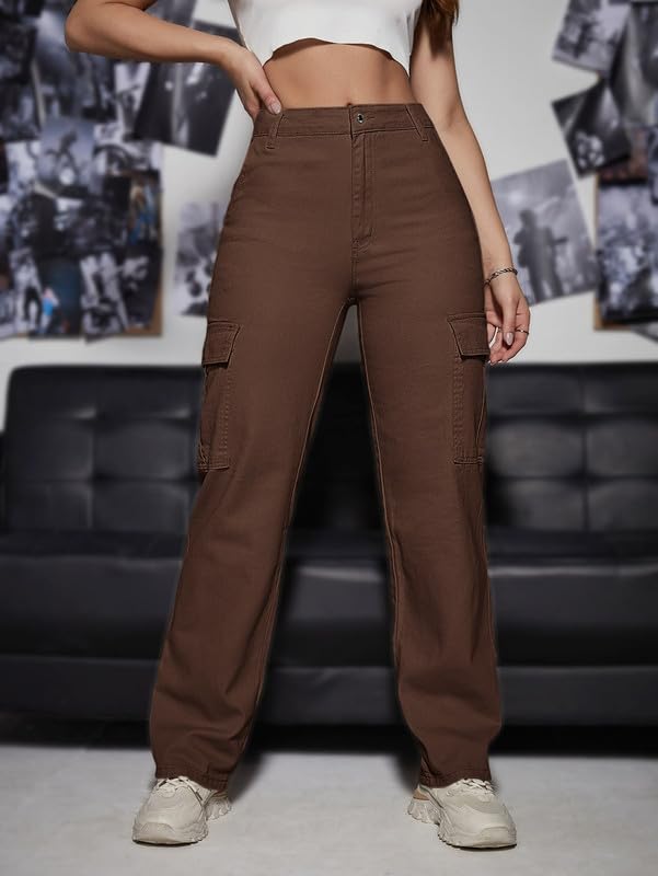 Image of Amazon Brand - INKAST Women Multi-Pocket Denim Cargo Pants Casual Fit Stylish Trousers