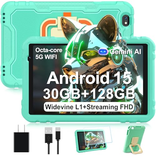 Image of 2026 Tablet 10 inch Android 15 Tablets 30GB+128GB+1TB Expand, 8000mAh Octa-Core Eletronic Tablet with Drop-proof Case, Gemini AI, HD IPS Display, GPS, 5G WIFI,Split-screen, Widevine L1 -Metal Green