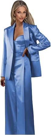 Satin 3 Piece Satin Suit Women Business Blazer Vest Pants