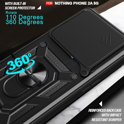 Image of AESTMO Tough Armor Nothing Phone 2A Bumper Back Case Cover | Ring Holder & Sliding Camera Shield Cover | 360 Degree Protection Back Case Cover Nothing Phone 2A (Black)