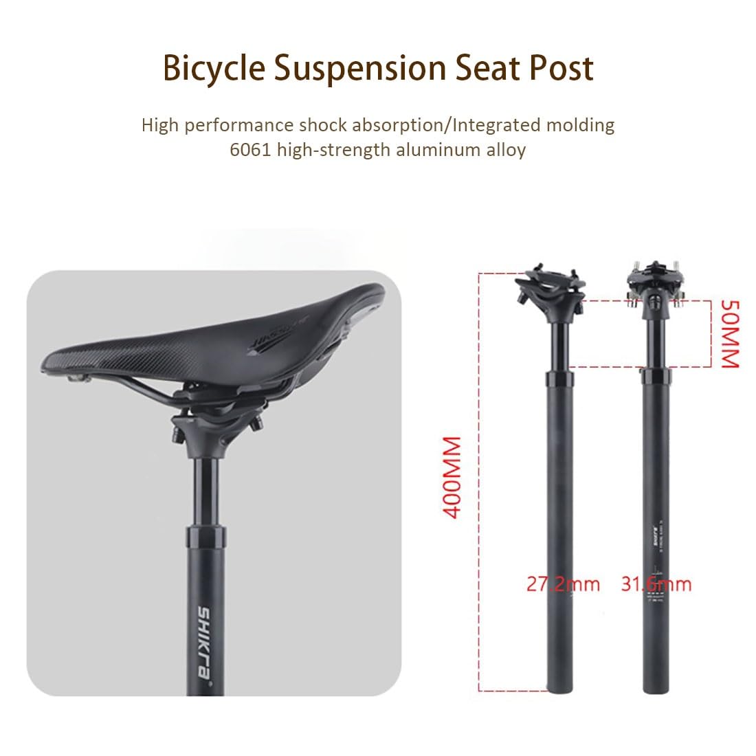 Reggisella Ammortizzato per Bicicletta, Tubo Sella Ammortizzato, Diametro di 27.2 28.6 30 30.4 30.8 30.9 31.6 33.9 mm Supporto Sella per Bici da Corsa, MTB, Gravel, E-Bike e Ibride
