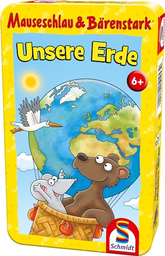 Schmidt Spiele 51453 Mouse and Bear Strong, Our Earth, Travel Game in Metal Tin