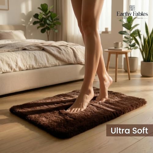 Image of Earthy Fables Feather Microfiber Rug /Mat, Thick, Quick Dry, Anti-Skid, Non-Slip, Machine Washable Floor Rug, Door Mat for Kitchen, Bedroom, Living Room, 60 x 40 cm - Brown