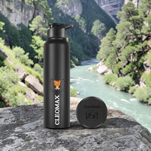 Image of Stainless Steel Water Bottle, Flip-Top Cap for fridge office school Sports & Outdoor Use (BLACK, 1000ml)