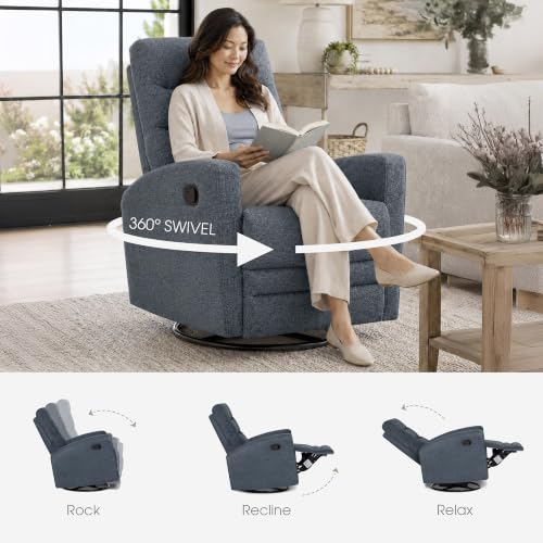 Image of Dream On Me Chatham Deluxe Nursery Glider Recliner, Amazon Exclusive, Blue Fog