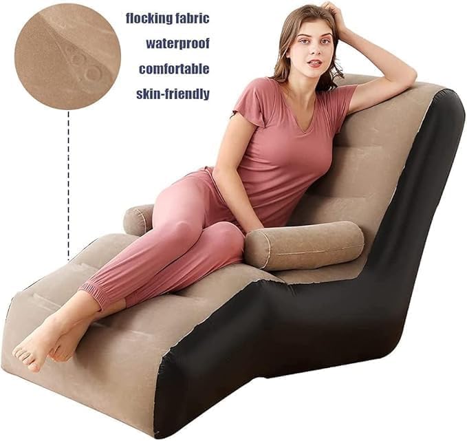 Image of PVC Inflatable Lazy Sofa Chair, Foldable Lounge with Armrests, Air Pump Included, Brown (strest)