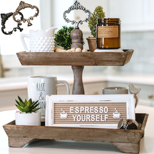 Felt Creative Home Goods Rustic Wood Two Tiered Tray Rectangle