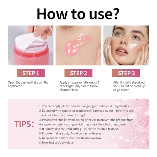 Collagen Jelly Cream,Hydrating Skin Treatment Firming,Niacinamide & Hydrolyzed Collagen,Anti Aging Moisturizer,Wrinkle for Youthful Glow,Nourishing Infused Gel Cream for All Skin Types - Image 4