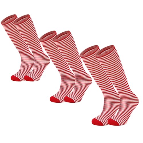 Durio Calcetines de fútbol para niños, calcetines de fútbol de algodón suave para niñas y niños, calcetines de béisbol para jóvenes, Paquete de 3 rayas rojas y blancas, 6- 9 años