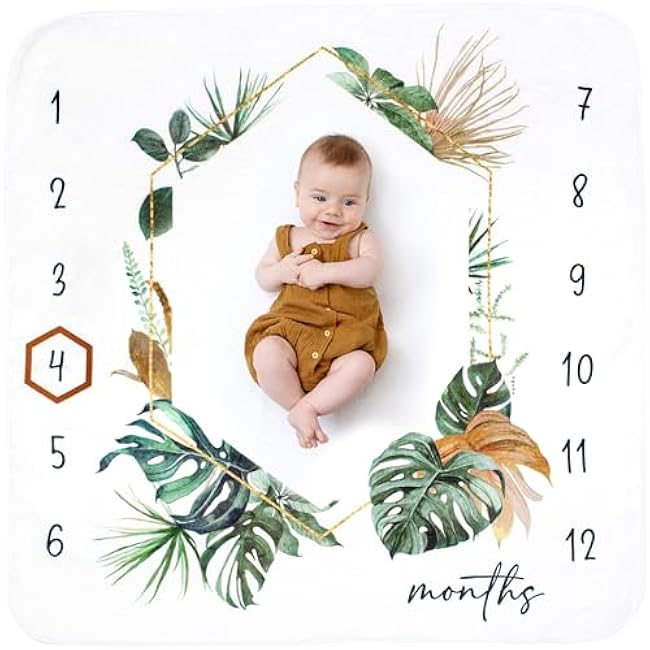 Baby Monthly Milestone Blanket for Baby Boy - - Extra Cosy 46¡±x46¡± - - Perfect Monthly Photo Prop to Capture Newborn to 12 Month Growth - - Unisex