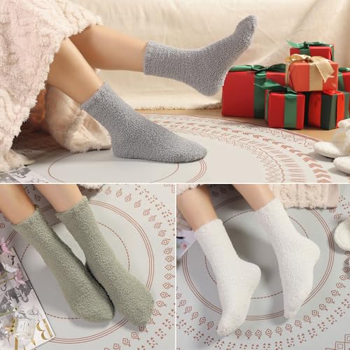 Image of Toes Home Fuzzy Socks for Women, 6 Pairs Cozy Winter Fluffy Slipper Socks