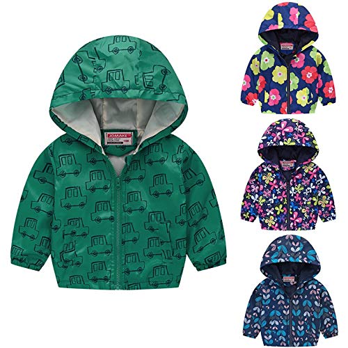 Toddler Boys Windbreaker Long Sleeve Floral Windproof Coats Casual Zip Hooded Jacket (Green, 4-5 Years)2