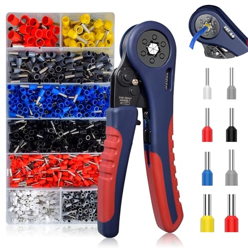 1200 Stück Aderendhülsen Set Crimpzange Aderendhülsen 0.08-16mm² Crimpzange Kabelschuhe Crimpzangen set Selbsteinstellend Aderendhülsenzange für Zuverlässige Kabelverbindungen Kabelzange