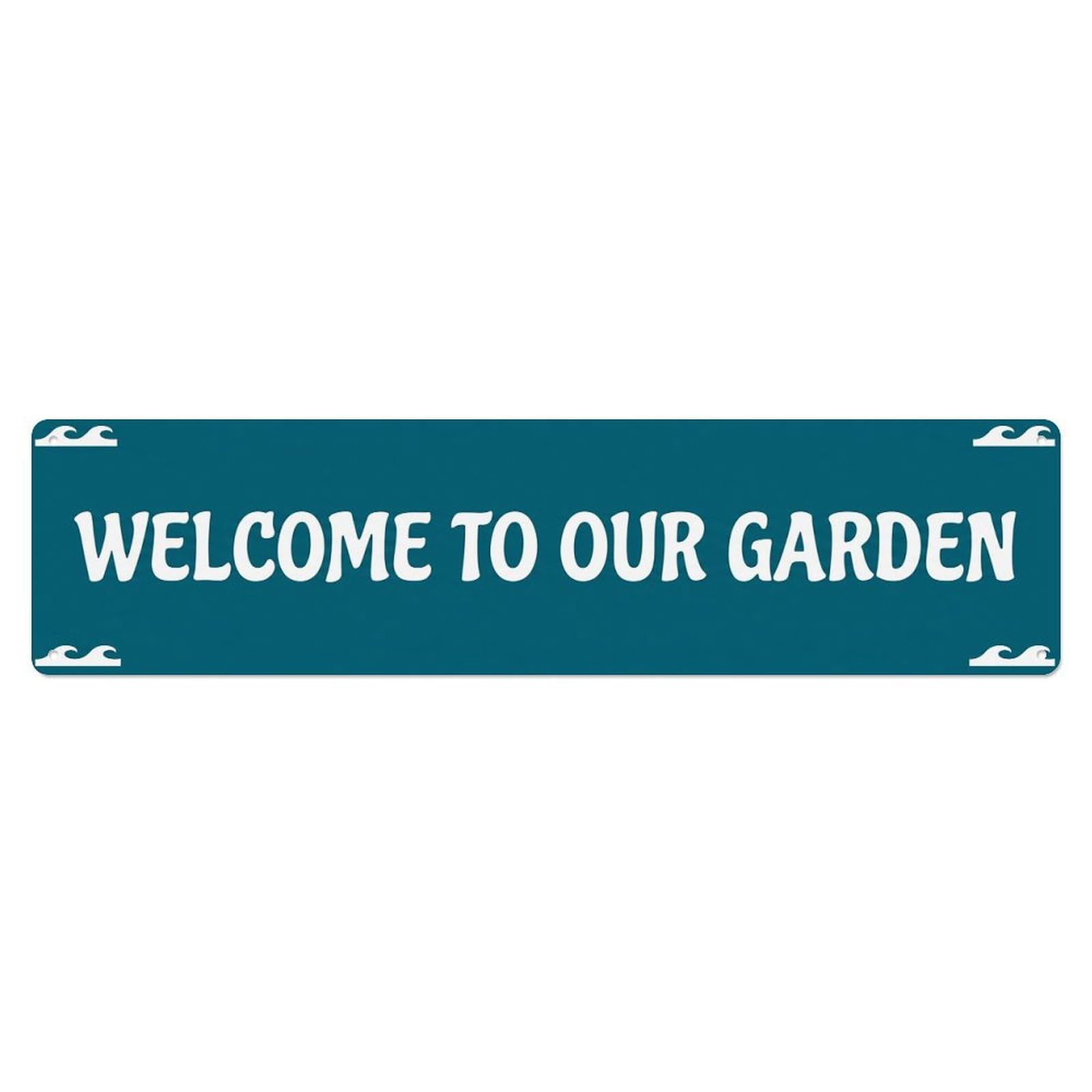 Vintage Welcome to Our Garden Ocean Teal Metal Tin Sign