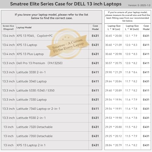 Smatree 13 inch Laptop Sleeve for DELL Latitude 7330, DELL Laptop Case with Accessory Pocket, YKK Zipper, Patented Super Corner Design (E431)3