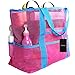 Produktbild Faletony XXL Netz-Strandtasche Familie Mesh-Strand-Tasche Netztasche für Sandspielzeug, Extra Große Familie Mesh Beach Bag Tote, Grün/Blau/Schwarz/Rose Rot