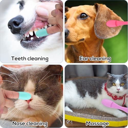 Image of 4 Pcs Cat Chin Brushes, Soft Silicone Manual Facial Cleansing Scrubber Cats Chin Cleaner Dog Finger Toothbrush Pet Tooth Brush with Improved Design for Dogs Cats Puppies Chin Cleaning Dental Care