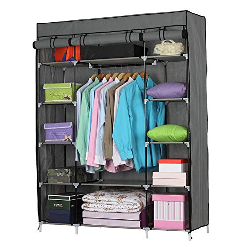 Ulogu Portable Closet Wardrobe with Clothes Hanging Rod, Closet Organizers and Storage Shelves Cabinet Armoire for Bedroom, (52.3x18.1x67''inch)