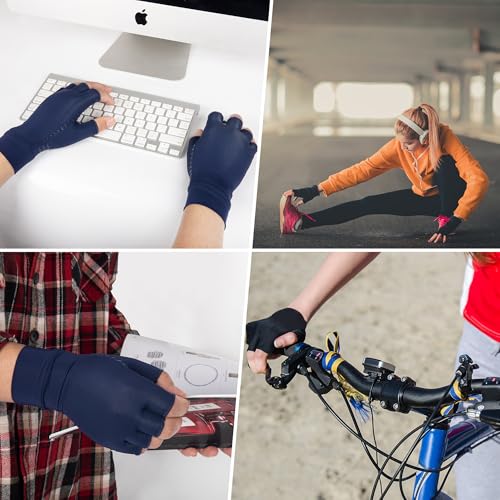 Image of Copper Arthritis Gloves for Women Men, Fingerless Breathable & Moisture Wicking Arthritis Compression Gloves for Relieving Carpal Tunnel Aches, Rheumatoid Pains, Joint Swell Navy M