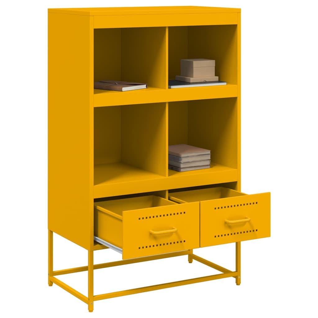 Armadietto alto, 68 x 39 x 111,5 cm, in acciaio, colore giallo | Armadio compatto in acciaio con 4 ripiani e 2 cassetti per uno spazio versatile in soggiorno o camera da letto.