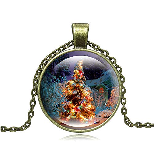 Preisvergleich Produktbild AMTBBK Laterne Weihnachtsbaum Edelstein-Halskette, Cabochon Glas Anhänger Halskette, Weihnachten Halskette, Einstellbar, Mit Schmuck-Box, Weinlese-Strickjacke-Kette, A