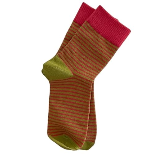 MODADA 2 Pairs Fashion Womens Socks, Striped Soft Crew Boot Sock for Spring, Comfortable Stlye(Green)