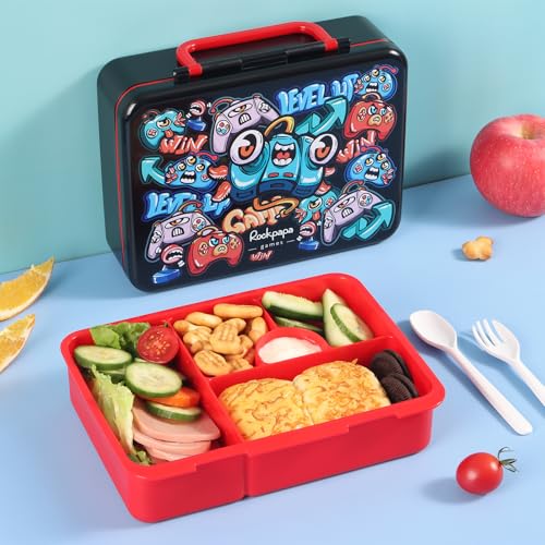 Image of rockpapa 5.5 Cups Bento Lunch Box for Kids, 5-Compartment, Games
