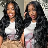 28 Inch Body Wave Lace Front Wigs Human Hair Pre Plucked 210% Density 13x4 HD Lace Front Wigs For Women Glueless Wigs Black 100% Unprocessed Brazilian Virgin Human Hair With Baby Hair Bleached Knots