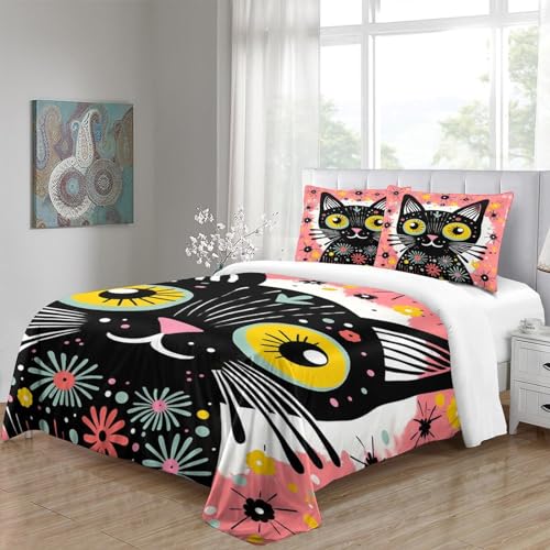 Housse de couette 3D imprimé fleurs et chat en microfibre premium King 220x240 - 5