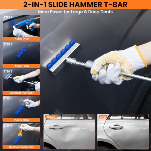 Image of 158pcs Car Dent Puller Kit, Paintless Dent Repair Kit with Golden Lifter, Dent Remover Tool for Car Dents, Hail Damage, Door Ding Repair
