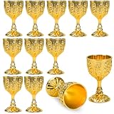 Eforcase 12Pcs Mini Chalice Goblet Gold Copper Wine Small Cup Medieval Vintage Goblet, Copper Metal Toasting Wine Chalice Flower Embossed Shot Glasses Cup for Communion Altar Drinking