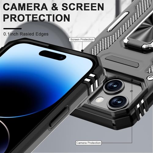 Image of ShieldTech Back Cover Case Compatible for Apple iPhone 15 with Slide Camera Cover & Rotated Ring Kickstand | Military Grade Mobile Phone Cover Case for Apple iPhone 15 (Black)
