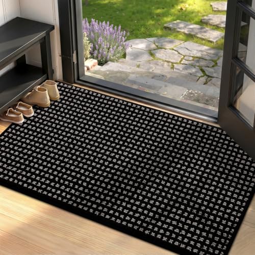 Image of hicorfe Waffle Door Mat Indoor Entrance,32 inchx20 inch Non Slip Indoor Mat,Black