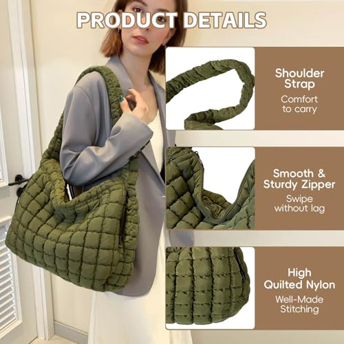 Image of Puffer Tote Bag for Women, Large Quilted Puffer Bag with Pouch, Puffy Quilted Hobo Bag, Puff Crossbody Purse