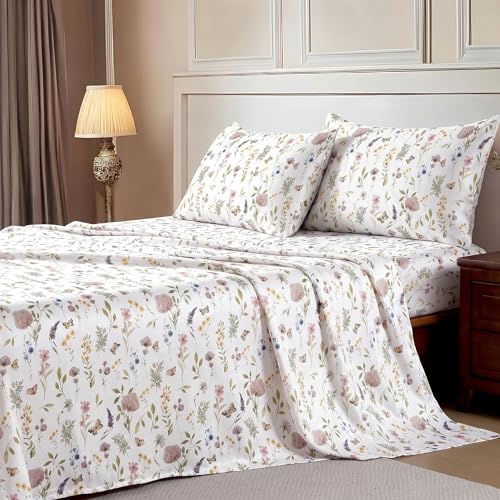Image of Ishro Home Premium Bedsheet for Double Bed with 2 Pillow Covers - Cloud Cotton Bedsheet, Soft, Silky Smooth & Wrinkle Resistant, Luxury Printed Design (Flat Double Bed Size, Zurich Meadow)