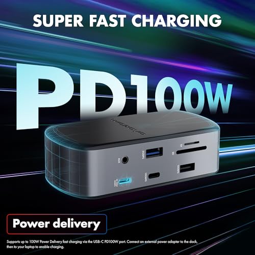 Image of Type C 14 in 1 Wozoyo Docking Station, PD 100W, 2X4K@60Hz HDMI,4K DisplayPort, 2XType-C 10Gbps, USB 10Gbps, Gigabit Ethernet, AUX Port,Universally Compatible Thunderbolt 4,macOS,Windows,Android & iOS