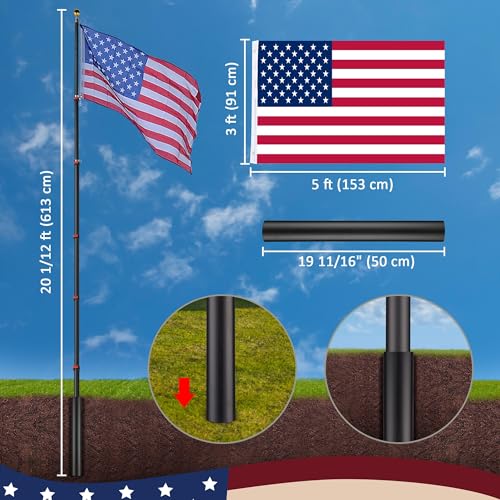 Yescom 22FLP001-20-F1-06 Ez Go 20Ft Telescopic Flag Pole Kit Upgrade Rotating Lock Aluminum Flagpole Set For Outside House Inground Outdoor Camper Rv Tailgate Residential Commercial thumb #5