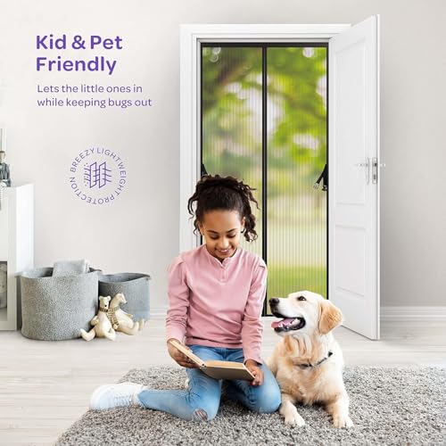 Image of Magnetic Mosquito Net for Door 210x90 cm Black | Hands Free Auto Close Mesh Curtain | 36 Magnet Fly Screen Door | Washable Polyester Insect Protection Net