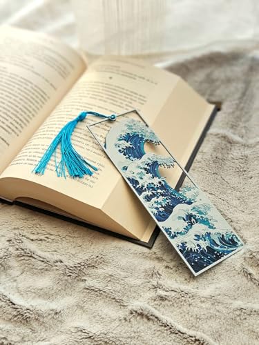 Image of 3D Great Wave Layered Bookmark | Inspired by Hokusai's Iconic Art, Ocean Blue with Tassel, 15 x 5 cm | Perfect for Gifting | for Readers and Book Lovers (The Great Wave Off Kanagawa)