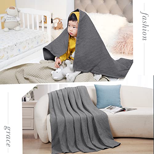 Phf 100% Cotton Waffle Weave Throw Blanket 50"X60"-Lightweight Washed Soft Breathable Blanket For Adults And Kids-Perfect Blanket Layer For Couch Bed Sofa-Elegant Home Decoration-Charcoal #TOP25