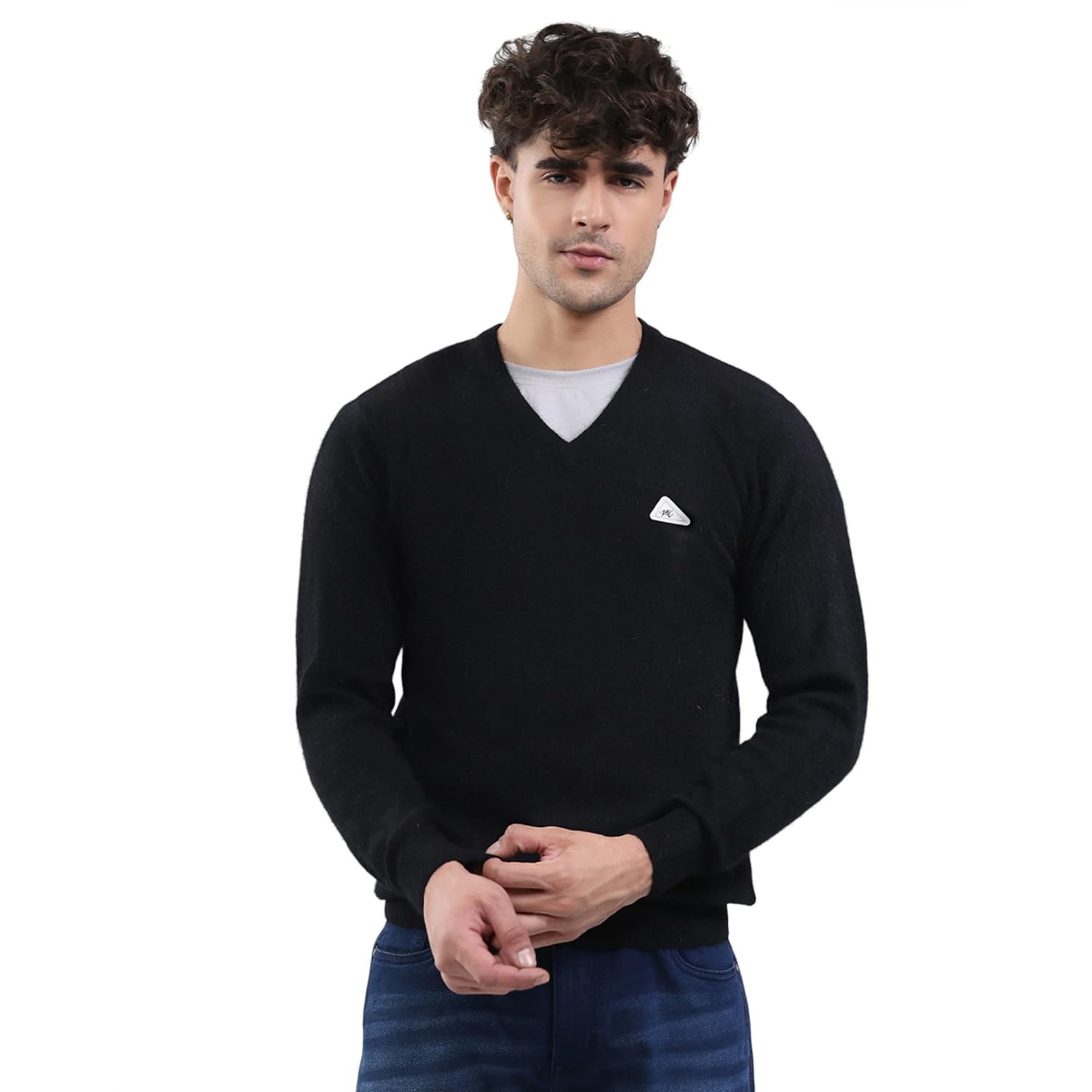 Men Regular Fit Solid Printed V Neck Pull On Full Sleeve Winter Men Pullover (Pack of 1)