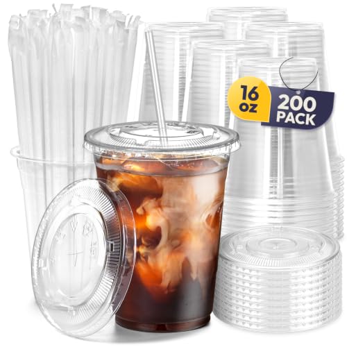 200-Ct 16-Oz Plastic Cups with Lids & Straws